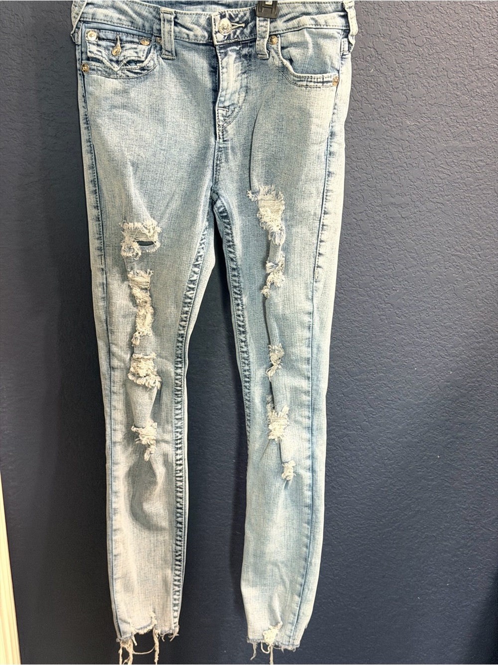 True Religion Light Blue Distressed Skinny Jeans